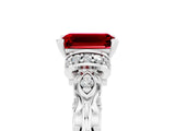 White gold Emerald Cut Ruby Solitaire Ring with Filigree Band and Four-Prong Setting_53
