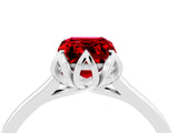 White gold Emerald Cut Ruby Solitaire Ring with Flower Prong Setting and Classic Band_16