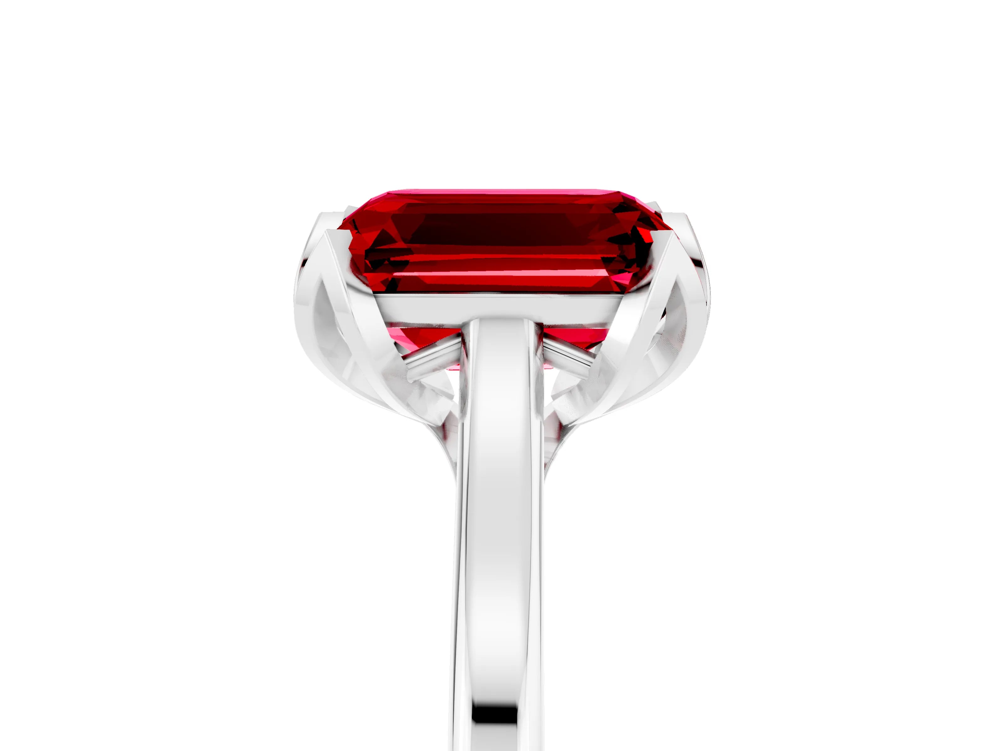 White gold Emerald Cut Ruby Solitaire Ring with Flower Prong Setting and Classic Band_17