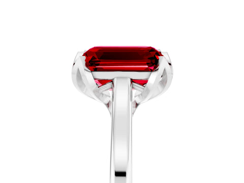 White gold Emerald Cut Ruby Solitaire Ring with Flower Prong Setting and Classic Band_17