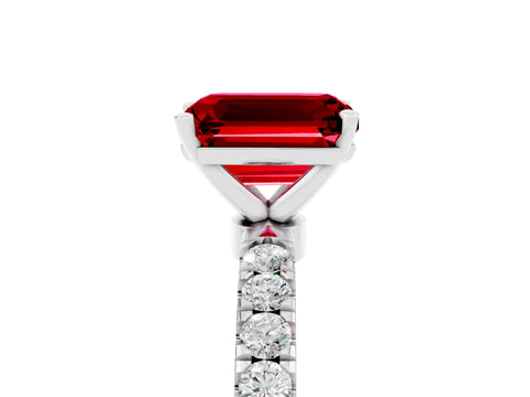 White gold Emerald Cut Ruby Solitaire Ring with Pavé Accents and Four-Prong Setting_5