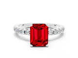 White gold Emerald Cut Ruby Solitaire Ring with Pavé Band and Four-Prong Setting_24