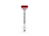 White gold Emerald Cut Ruby Solitaire Ring with Pavé Band and Four-Prong Setting_26
