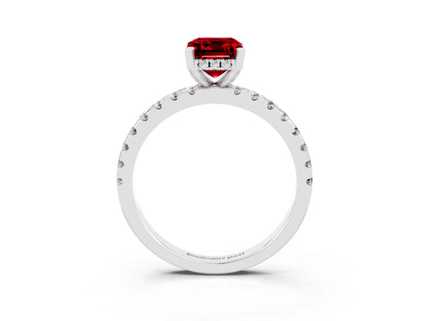 White gold Emerald Cut Ruby Solitaire Ring with Pavé Band and Four-Prong Setting_27