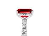 White gold Emerald Cut Ruby Solitaire Ring with Pavé Band and Four-Prong Setting_29