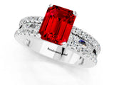 White gold Emerald Cut Ruby Solitaire Ring with Pavé and Channel Set Band_1