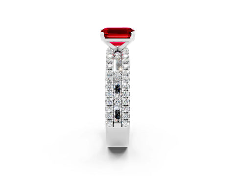 White gold Emerald Cut Ruby Solitaire Ring with Pavé and Channel Set Band_2