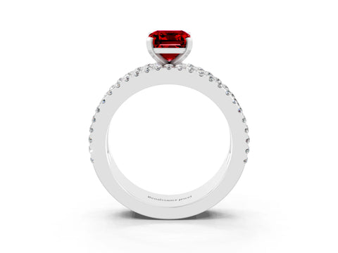 White gold Emerald Cut Ruby Solitaire Ring with Pavé and Channel Set Band_3