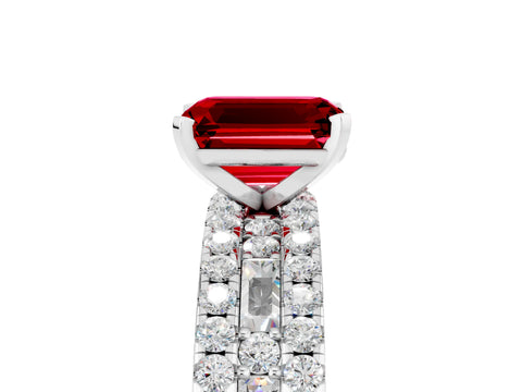 White gold Emerald Cut Ruby Solitaire Ring with Pavé and Channel Set Band_5