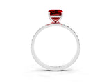 White gold Emerald Cut Ruby Solitaire Ring with Pave Band and Four Prong Setting_27