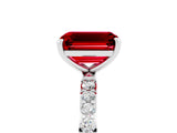 White gold Emerald Cut Ruby Solitaire Ring with Pave Band and Four Prong Setting_29