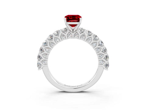 White gold Emerald Cut Ruby Solitaire Ring with Shared Prong Pavé Band and Four-Prong Setting_3