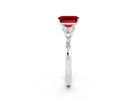White gold Emerald Cut Ruby Solitaire Ring with Side Stones and Four-Prong Setting_14