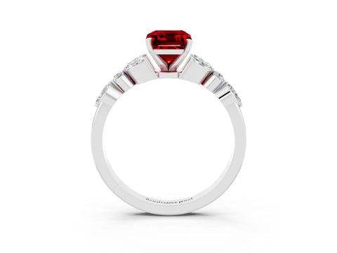 White gold Emerald Cut Ruby Solitaire Ring with Side Stones and Four-Prong Setting_15