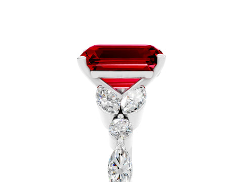 White gold Emerald Cut Ruby Solitaire Ring with Side Stones and Four-Prong Setting_17