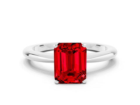 White gold Emerald Cut Ruby Solitaire Ring with Six-Prong Setting and Classic Band_12