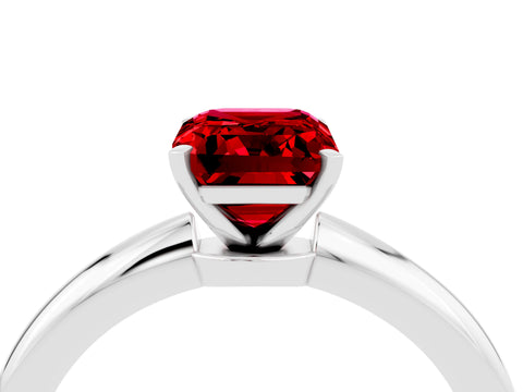 White gold Emerald Cut Ruby Solitaire Ring with Six-Prong Setting and Classic Band_16