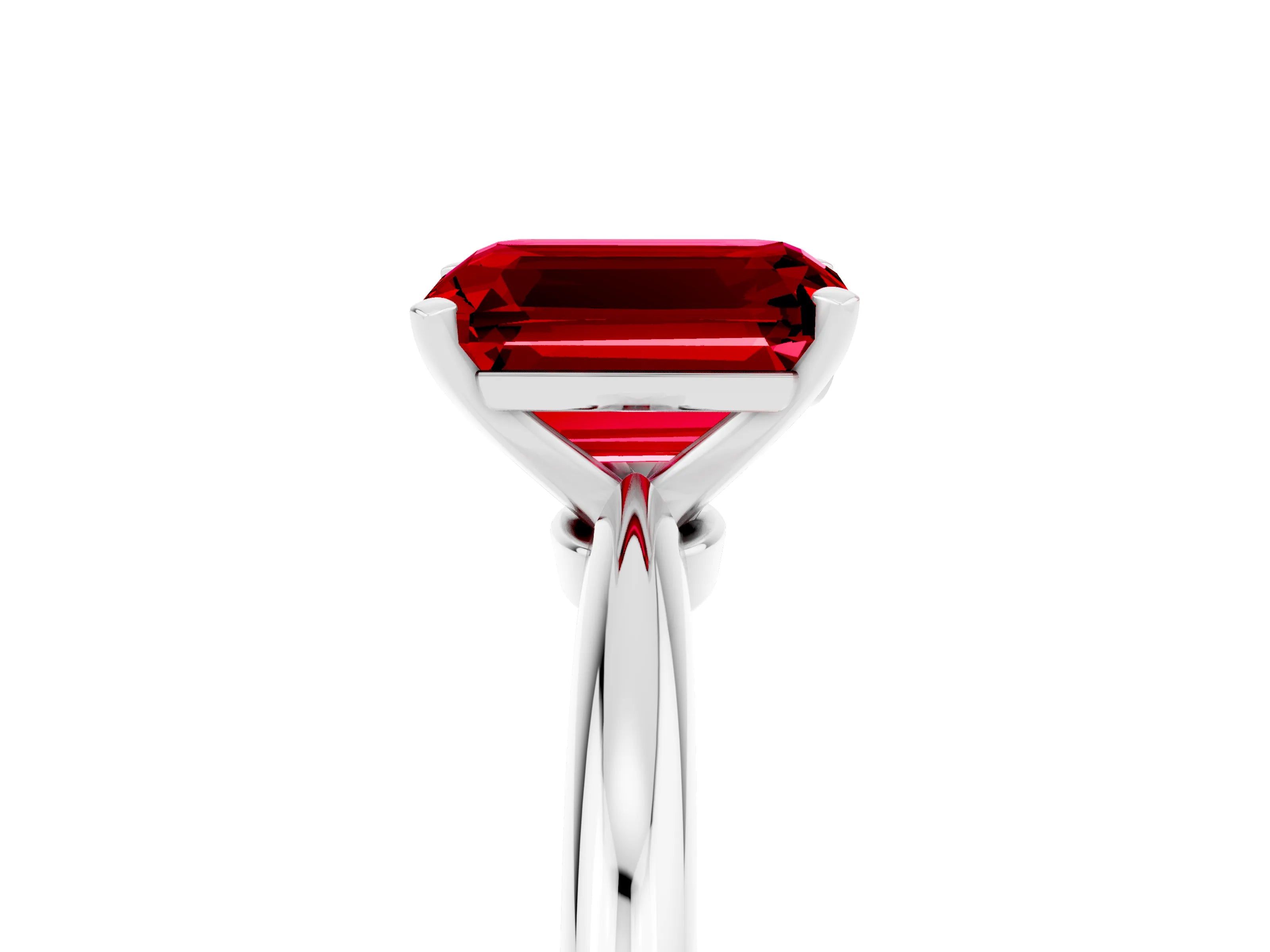 White gold Emerald Cut Ruby Solitaire Ring with Six-Prong Setting and Classic Band_17
