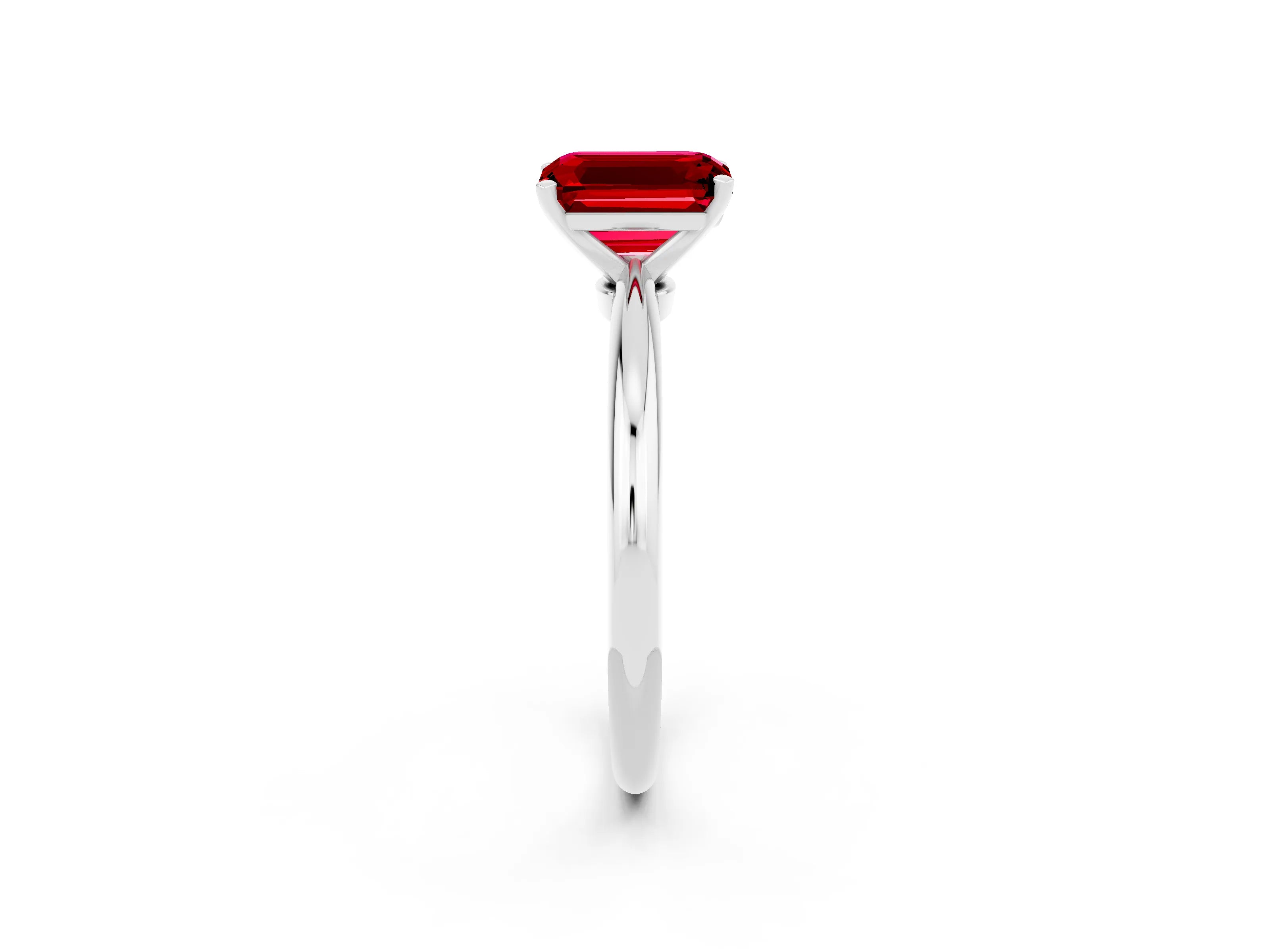 White gold Emerald Cut Ruby Solitaire Ring with Six-Prong Setting and Classic Band_2