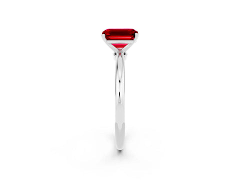 White gold Emerald Cut Ruby Solitaire Ring with Six-Prong Setting and Classic Band_2