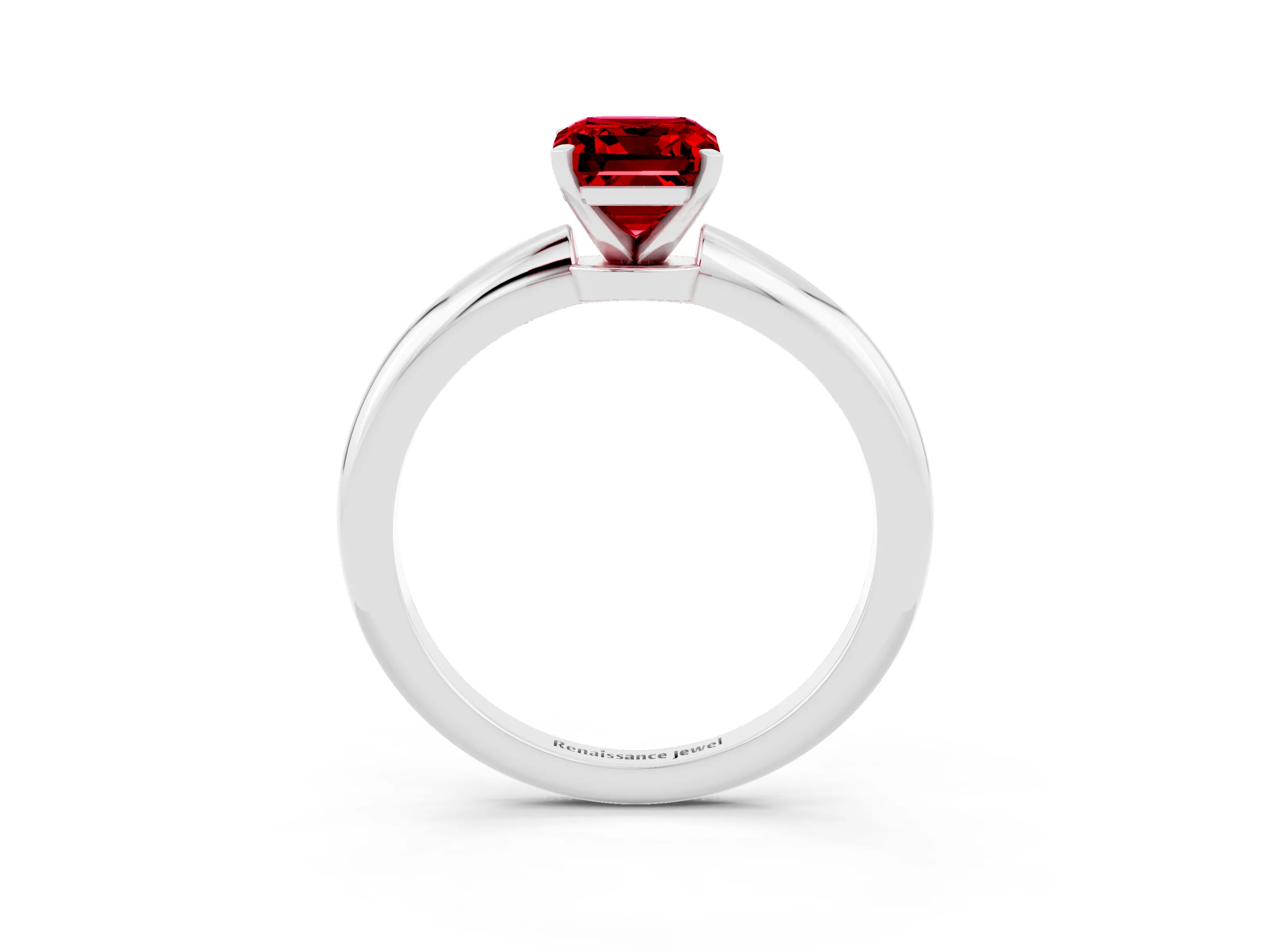 White gold Emerald Cut Ruby Solitaire Ring with Six-Prong Setting and Classic Band_3
