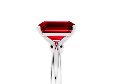 White gold Emerald Cut Ruby Solitaire Ring with Six-Prong Setting and Classic Band_5