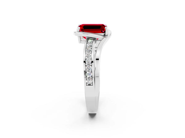 Platinum Emerald Cut Ruby Solitaire Ring with Split Shank and Prong Setting
