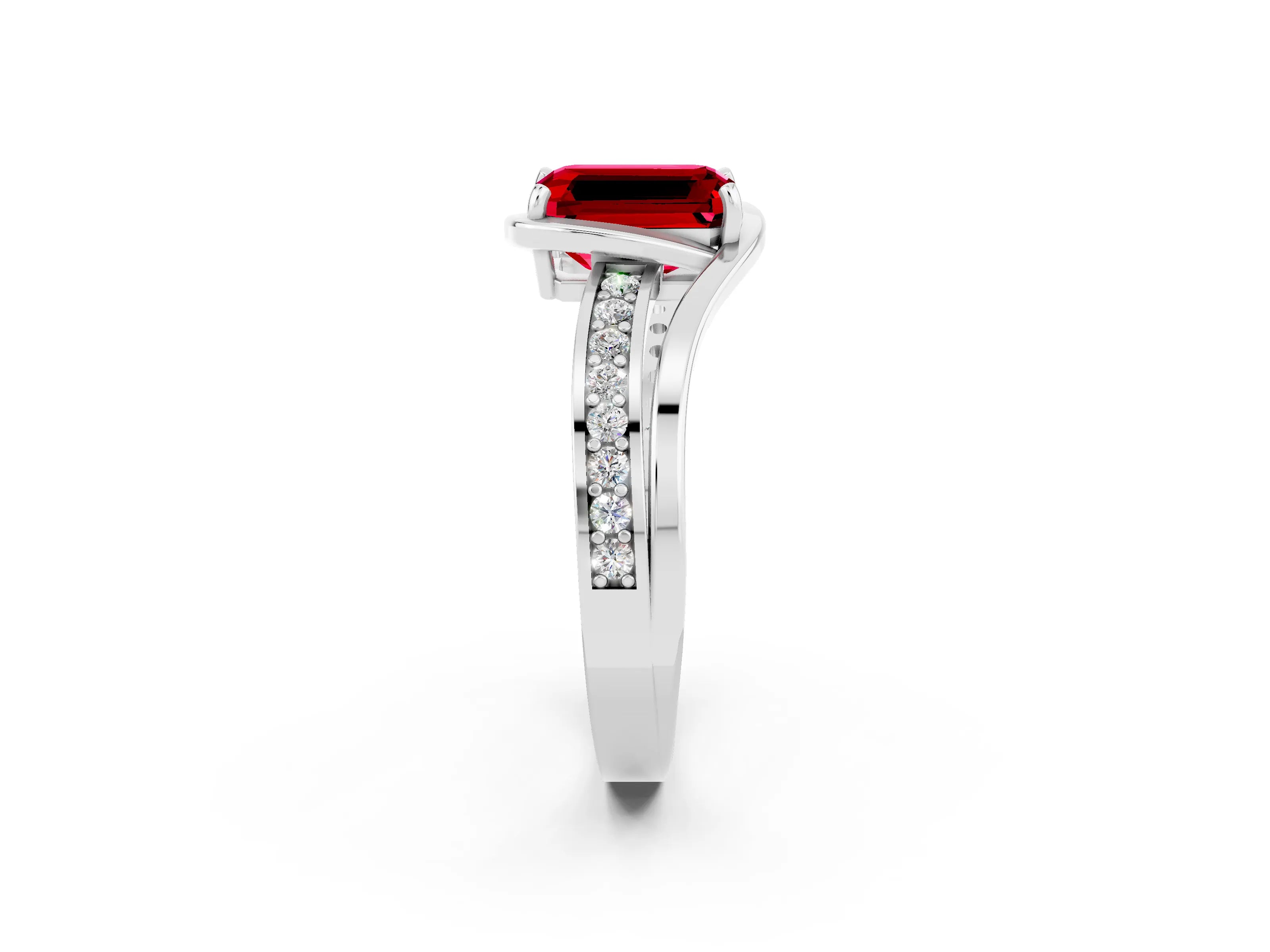 White gold Emerald Cut Ruby Solitaire Ring with Split Shank and Prong Setting_2