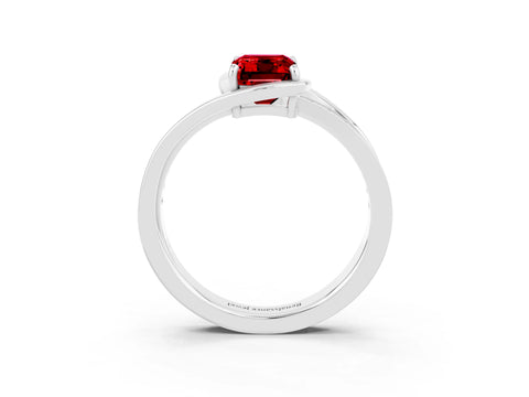 White gold Emerald Cut Ruby Solitaire Ring with Split Shank and Prong Setting_3