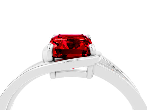 White gold Emerald Cut Ruby Solitaire Ring with Split Shank and Prong Setting_4