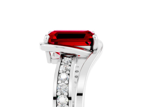 White gold Emerald Cut Ruby Solitaire Ring with Split Shank and Prong Setting_5