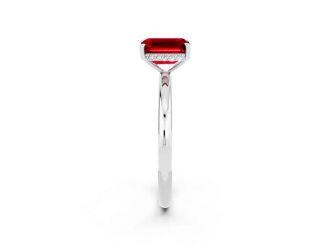 White gold Emerald Cut Ruby Solitaire Ring with Thin Band and Four-Prong Setting_14
