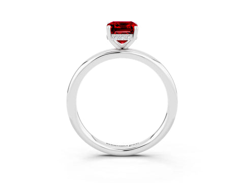 White gold Emerald Cut Ruby Solitaire Ring with Thin Band and Four-Prong Setting_15