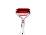 White gold Emerald Cut Ruby Solitaire Ring with Thin Band and Four-Prong Setting_17