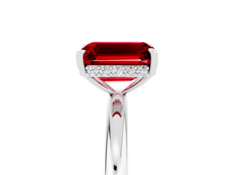 White gold Emerald Cut Ruby Solitaire Ring with Thin Band and Four-Prong Setting_17