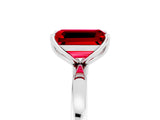 White gold Emerald Cut Ruby Solitaire Ring with Thin Band and Prong Setting_17
