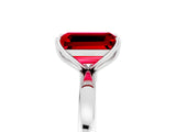 White gold Emerald Cut Ruby Solitaire Ring with Thin Band and Prong Setting_41