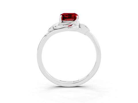 White gold Emerald Cut Ruby Solitaire Ring with Twist Band and Four-Prong Setting_39