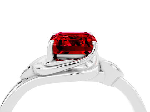 White gold Emerald Cut Ruby Solitaire Ring with Twist Band and Four-Prong Setting_40