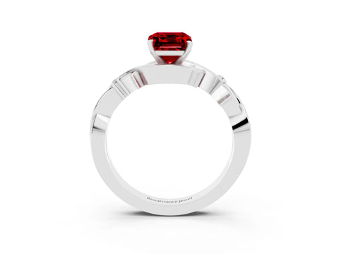 White gold Emerald Cut Ruby Solitaire Ring with Twisted Band and Prong Setting_3