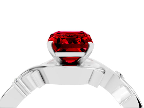 White gold Emerald Cut Ruby Solitaire Ring with Twisted Band and Prong Setting_4