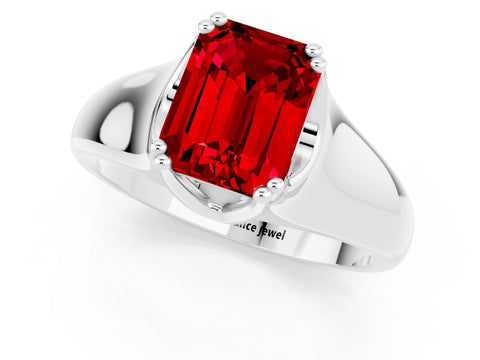 White gold Emerald Cut Ruby Solitaire Ring with Wide Band and Prong Setting_1