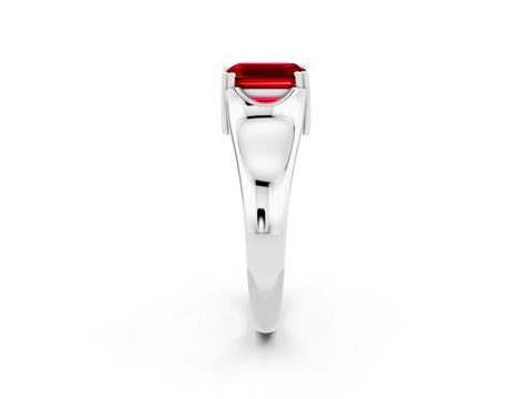 White gold Emerald Cut Ruby Solitaire Ring with Wide Band and Prong Setting_2
