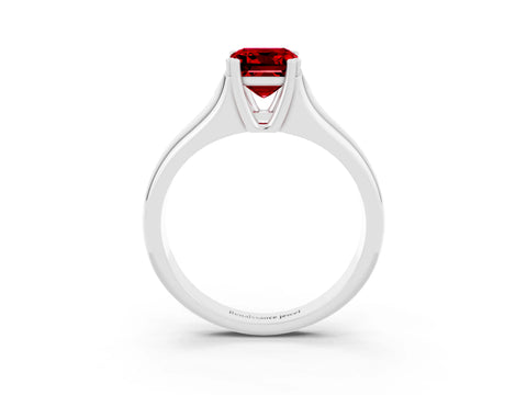 White gold Emerald Cut Ruby Solitaire Ring with Wide Band and Prong Setting_3