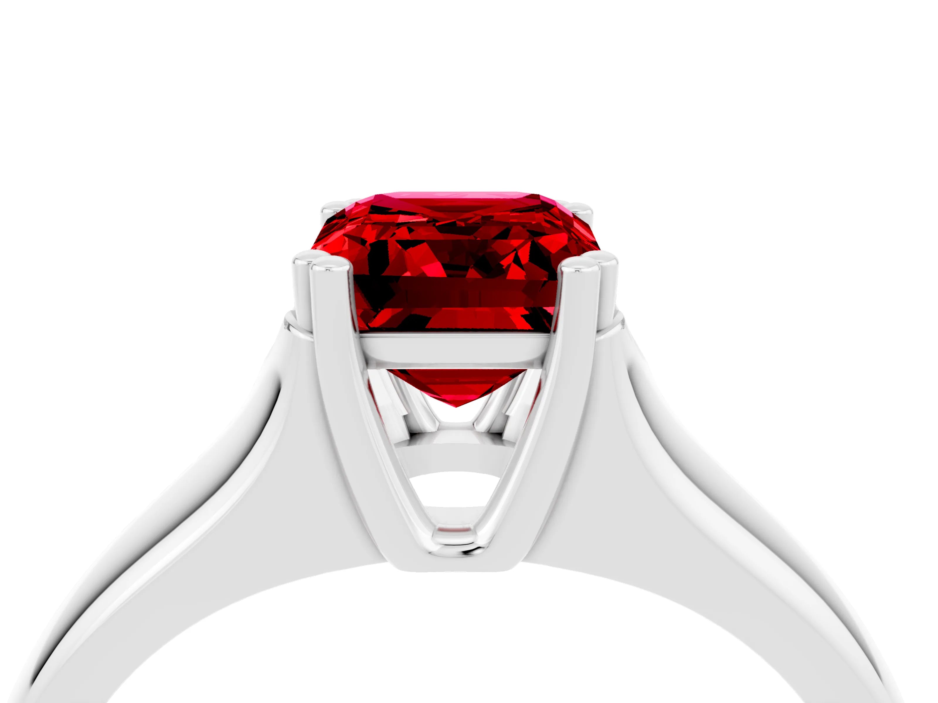 White gold Emerald Cut Ruby Solitaire Ring with Wide Band and Prong Setting_4