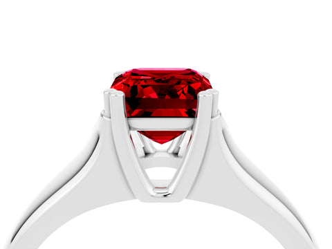 White gold Emerald Cut Ruby Solitaire Ring with Wide Band and Prong Setting_4