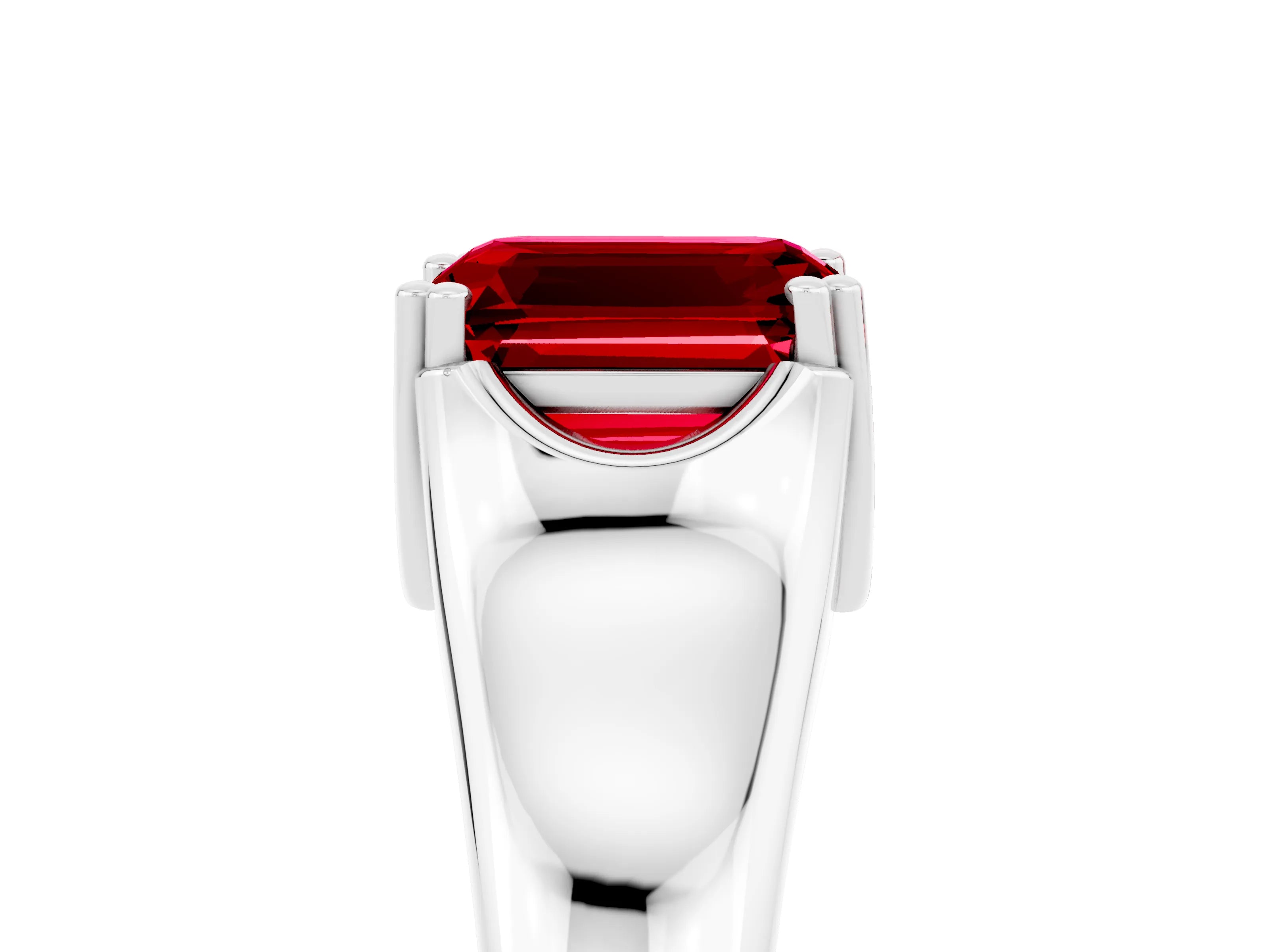 White gold Emerald Cut Ruby Solitaire Ring with Wide Band and Prong Setting_5
