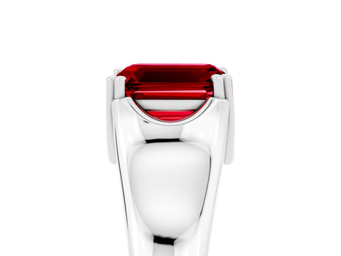 White gold Emerald Cut Ruby Solitaire Ring with Wide Band and Prong Setting_5