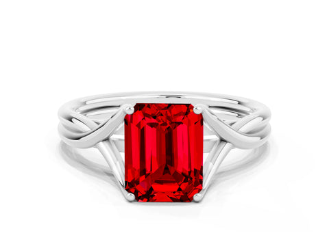 White gold Emerald Cut Ruby Solitaire Twist Band Prong Setting Ring_36