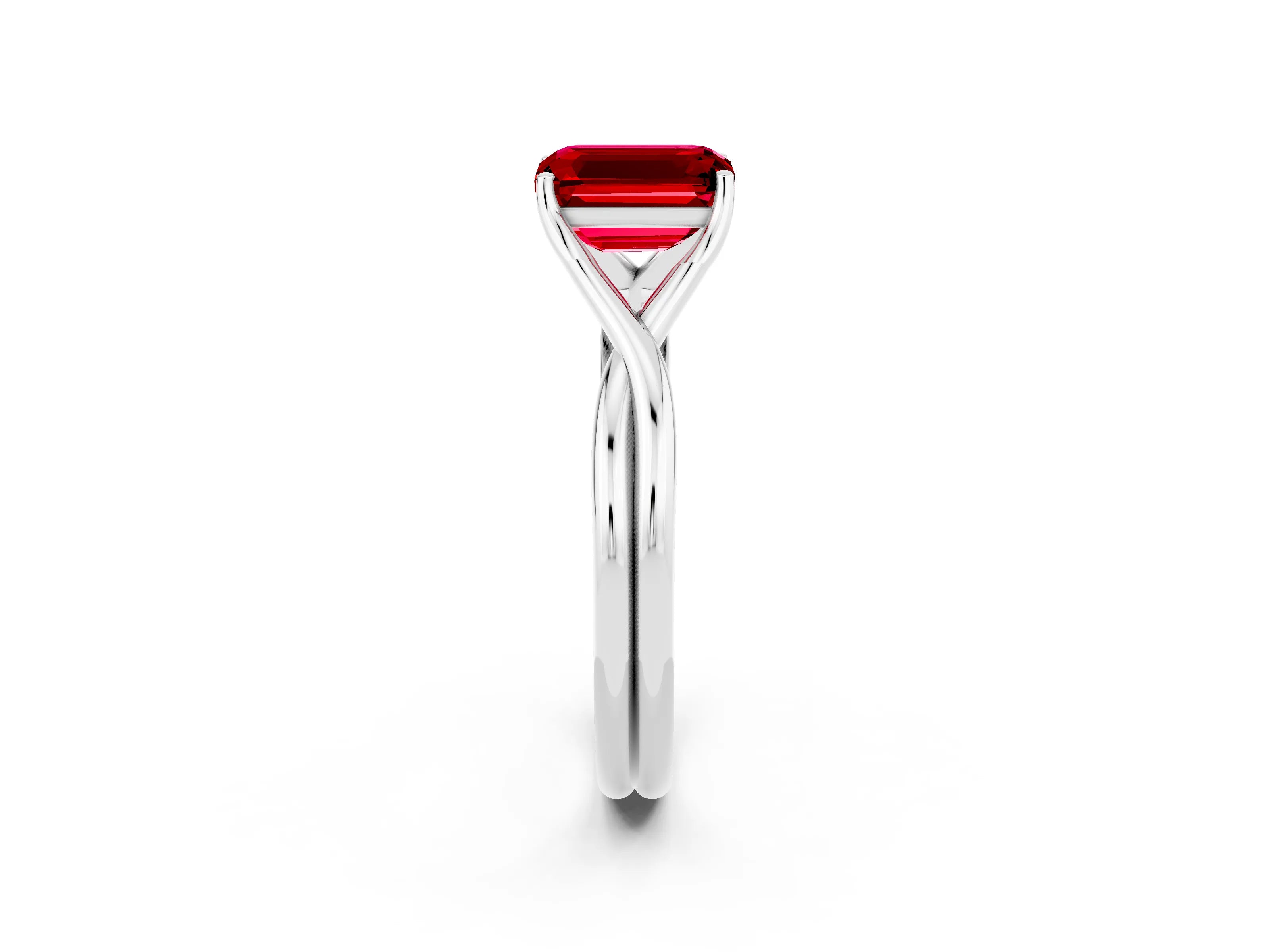 White gold Emerald Cut Ruby Solitaire Twist Band Prong Setting Ring_38
